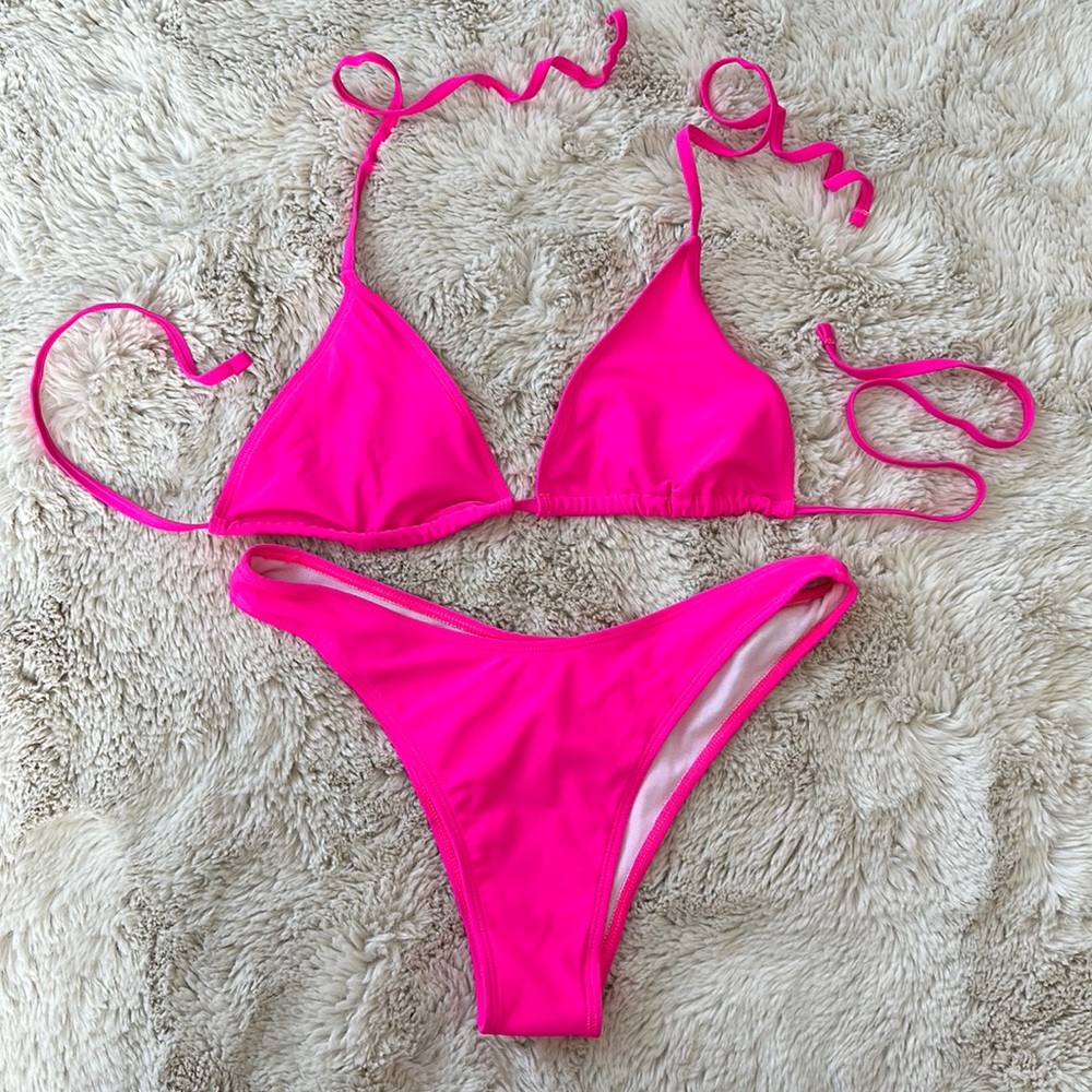 Hot Pink Triangle Top Bikini Set
